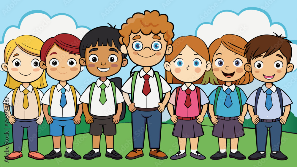 School Children Vibrant Vector Cartoons for a Playful Learning Atmosphere