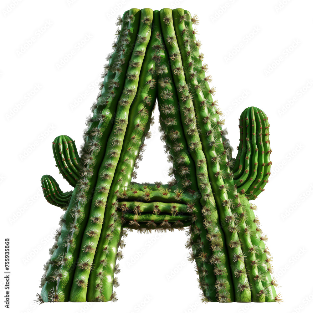 Letter A Styled as Cactus Isolated on Transparent or White Background, PNG Letter A Styled as Cactus Isolated on Transparent or White Background, PNG