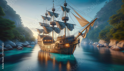 vessel pirate sailing wooden ship vintage sail bay boat military clipper weather wind galleon stormy waves boating ancient frigate sailboat retro historic warship old hull navy water ocean sea