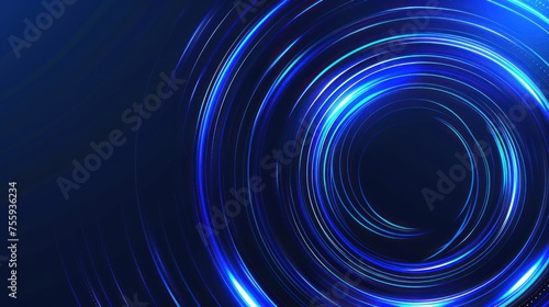 Abstract futuristic glowing circle lines technology on dark blue background. AI generated image