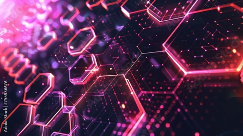 Futuristic glowing hexagon technology texture illustration. AI generated image