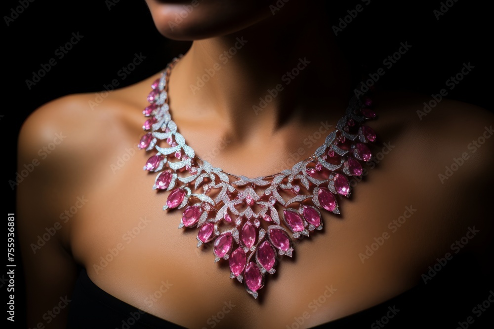 Provocative Diamond Necklace: Indian Jewelry with Intricate Cut-outs and Chrome-plated Finish generative ai
