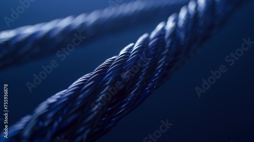 Close up of a vibrant blue rope against a blurred backdrop