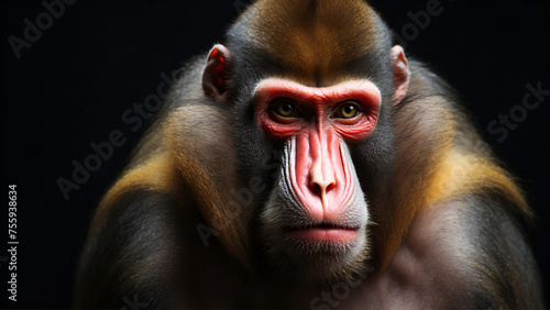 Obraz na płótnie Mandrill isolated on black background 