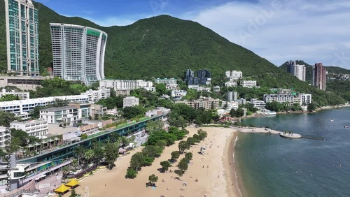 Drone Aerial Skyview shot of the Premium Villa independent house and beach seaside residential area in Repulse Bay Shouson Hill Stanley Sham Wan Aberdeen Hong Kong Island photo