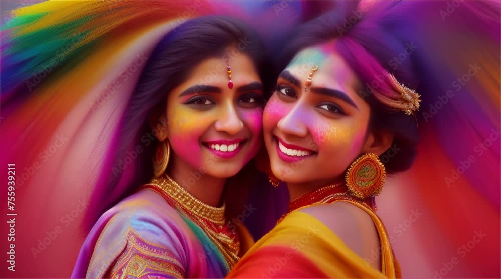 Woman enjoying holi festival Woman enjoying holi festival