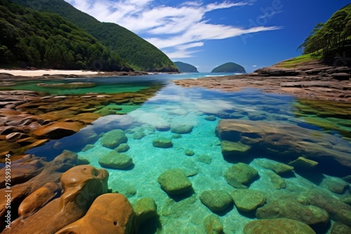 clear water of a mountain lake, background, horizontal