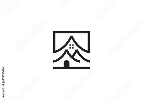 home pagoda logo. japanese house outline linear style icon design
