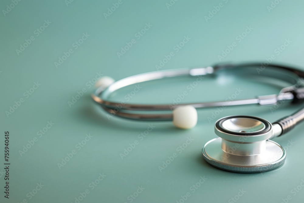 A stethoscope resting peacefully on a vibrant green table, creating a harmonious and calming composition. A stethoscope resting peacefully on a vibrant green table, creating a harmonious and calming composition.