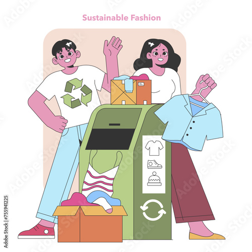 Clothing donation and recycling concept. Vector illustration.