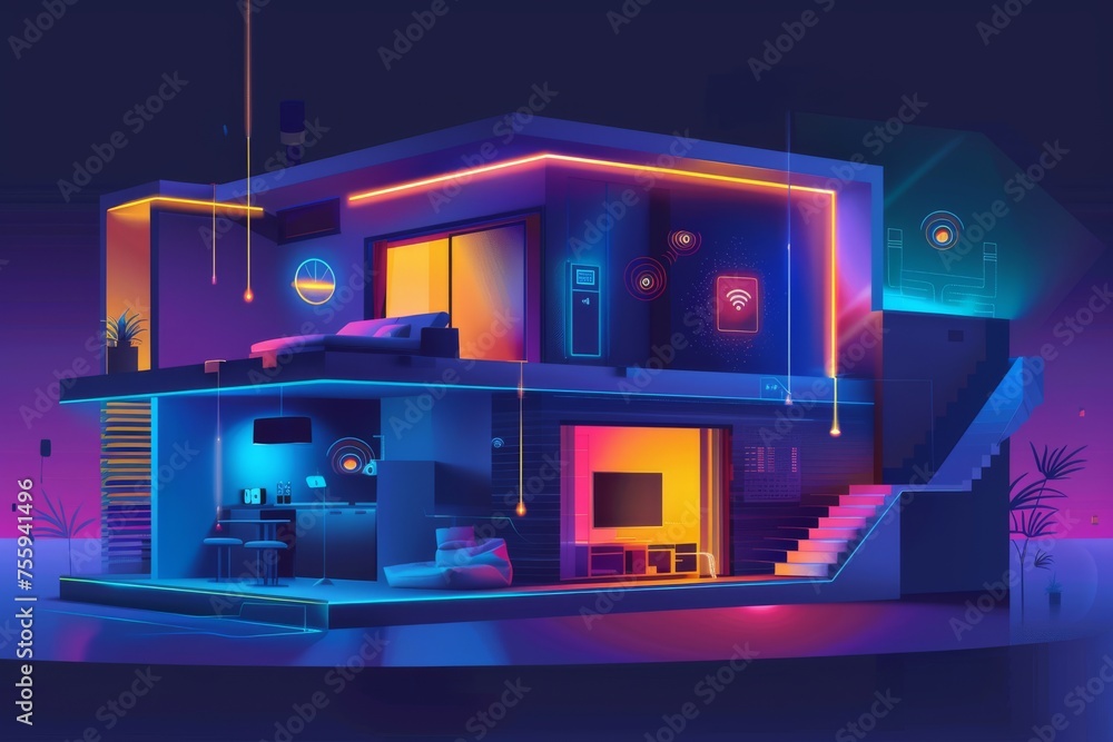 Fototapeta premium Elevating Urban Environments: Smart Home Integration and Sustainable Design for Optimized Living Spaces and Enhanced City Vectors