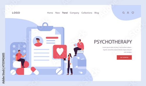 Psychotherapy web banner or landing page. Psychiatrist consulting