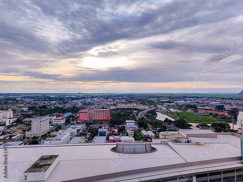 Картината върху платно An astounding Aerial view of Alor Setar town with beautiful clouds in the evenin
