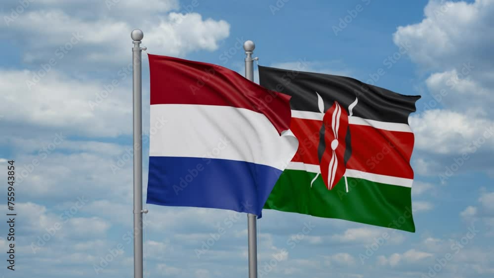 Kenya and Netherlands two flags waving together, looped video, two country relations concept Kenya and Netherlands two flags waving together, looped video, two country relations concept
