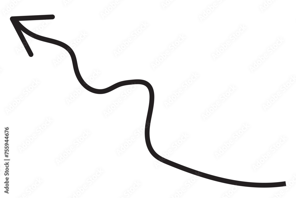Black wavy arrow vector icon. Hand-drawn vector illustration Black wavy arrow vector icon. Hand-drawn vector illustration