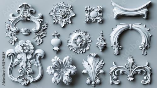 Various decorative objects arranged on a gray surface. Perfect for interior design projects.