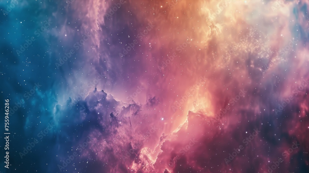 Fototapeta premium Expansive starry cosmos with vibrant color contrast - This image portrays the vastness of the cosmos with brightly colored galactic formations against the dark void of space