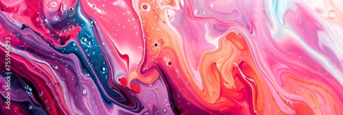 Flowing pink and blue paint creating abstract art - A rich tapestry of pink and blue hues swirl together in a fluid and abstract manner, suggesting both harmony and contrast