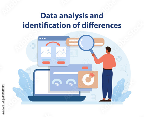 Analytical Benchmarking Vector. An analyst scrutinizes data.