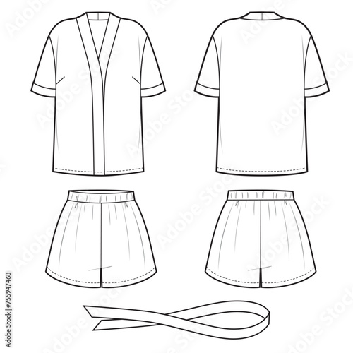 Woman's pajamas, top kimono and shorts