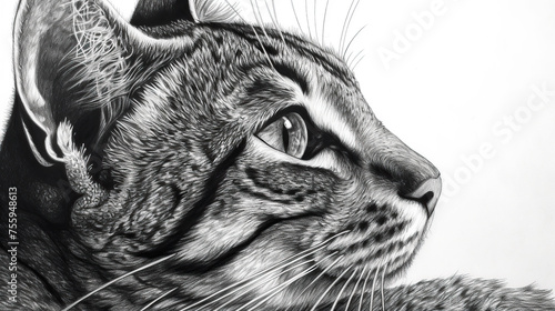 close up of a cat, black white frame