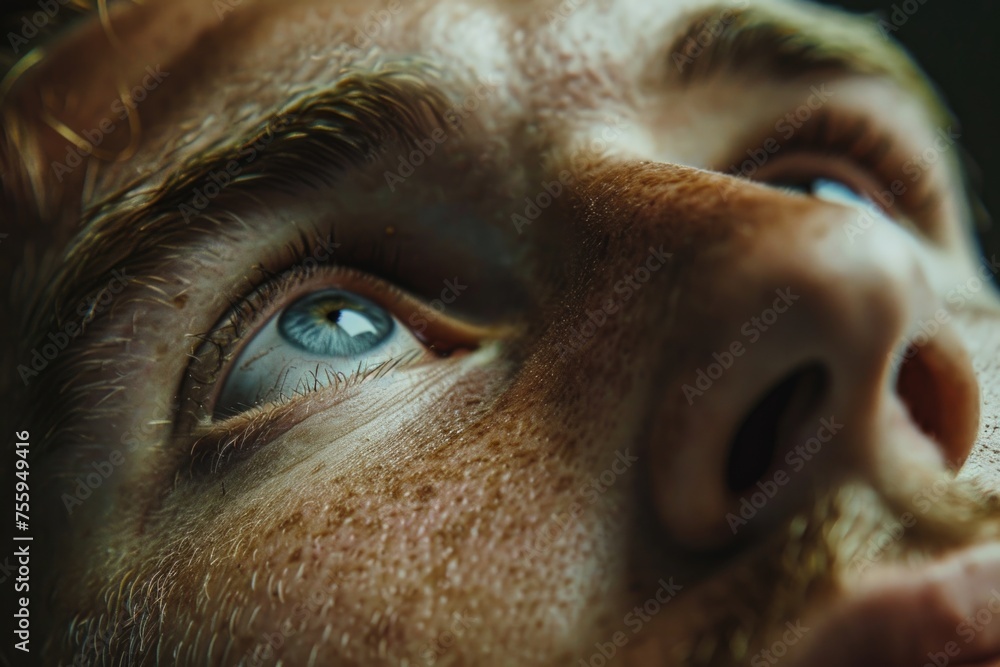 A detailed shot of a man's face with striking blue eyes. Ideal for beauty or emotion concepts. A detailed shot of a man's face with striking blue eyes. Ideal for beauty or emotion concepts.
