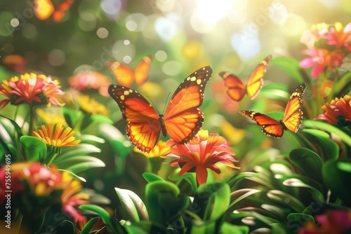 Butterfly on flower in the garden  Spring background