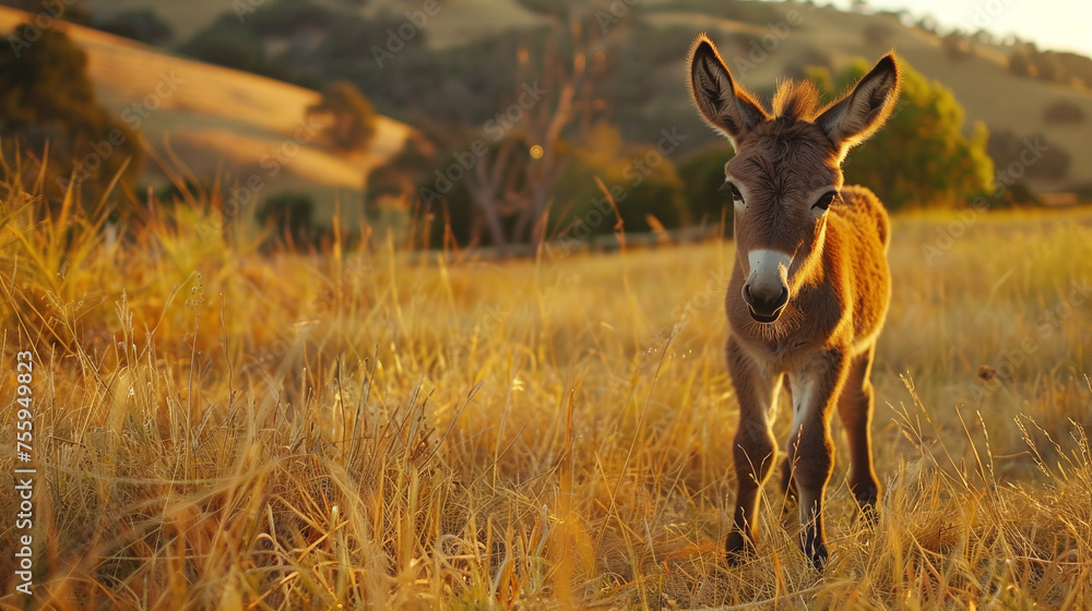 little donkey in a field with sunflowers little donkey in a field with sunflowers