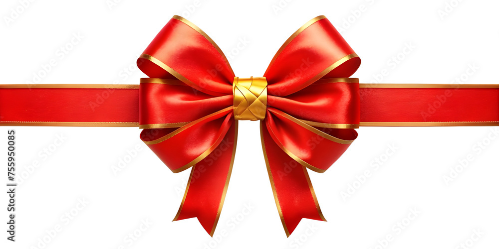 Premium Red Ribbon and Gold Bow Isolated on Transparent Background, Elegant Decorative Element for Special Occasions, Gift Wrapping, and Celebration