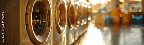 Row of Washing Machines in Laundry Room