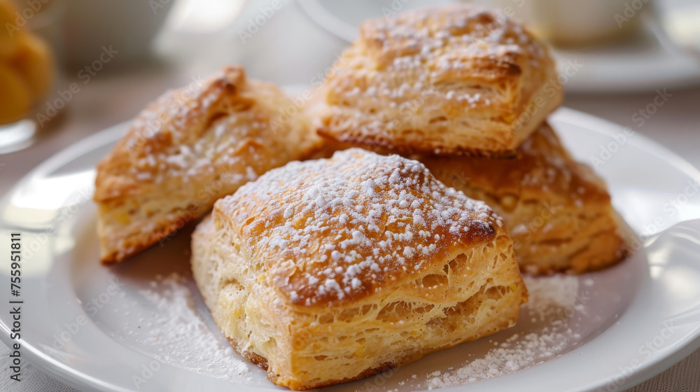 Freshly baked puff pastries on plate