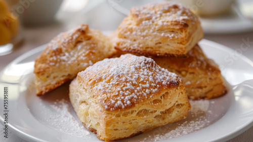 Freshly baked puff pastries on plate