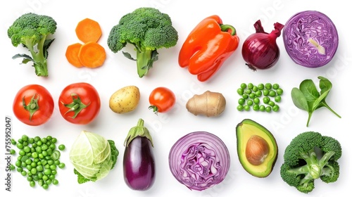 Various fresh vegetables neatly arranged on a white background. Ideal for food blogs and healthy eating concepts.