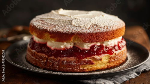 Scrumptious victoria sponge cake with cream and jam