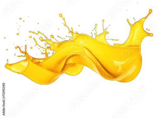 Yellow liquid wave water isolated on transparent background, transparency image, removed background