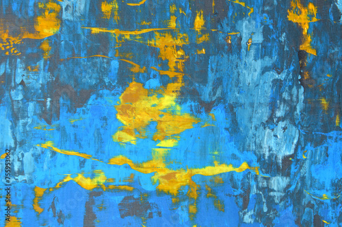 abstract art background in yellow-blue tones with scratches