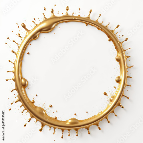 Liquid gold paint on a white background in the form of a ring. Illustration