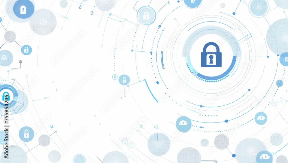 Fototapeta premium Abstract background of security technology with padlock white and blue color illustration Generative AI