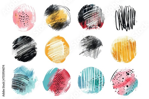 Abstract collection of painted circles, suitable for various design projects.