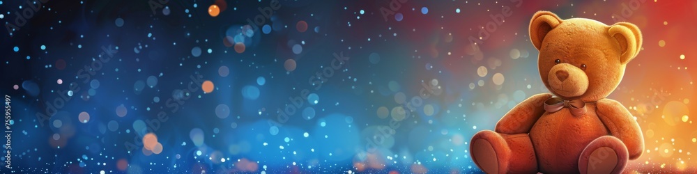 Obraz premium Cute teddy bear on the colorful background with copy space