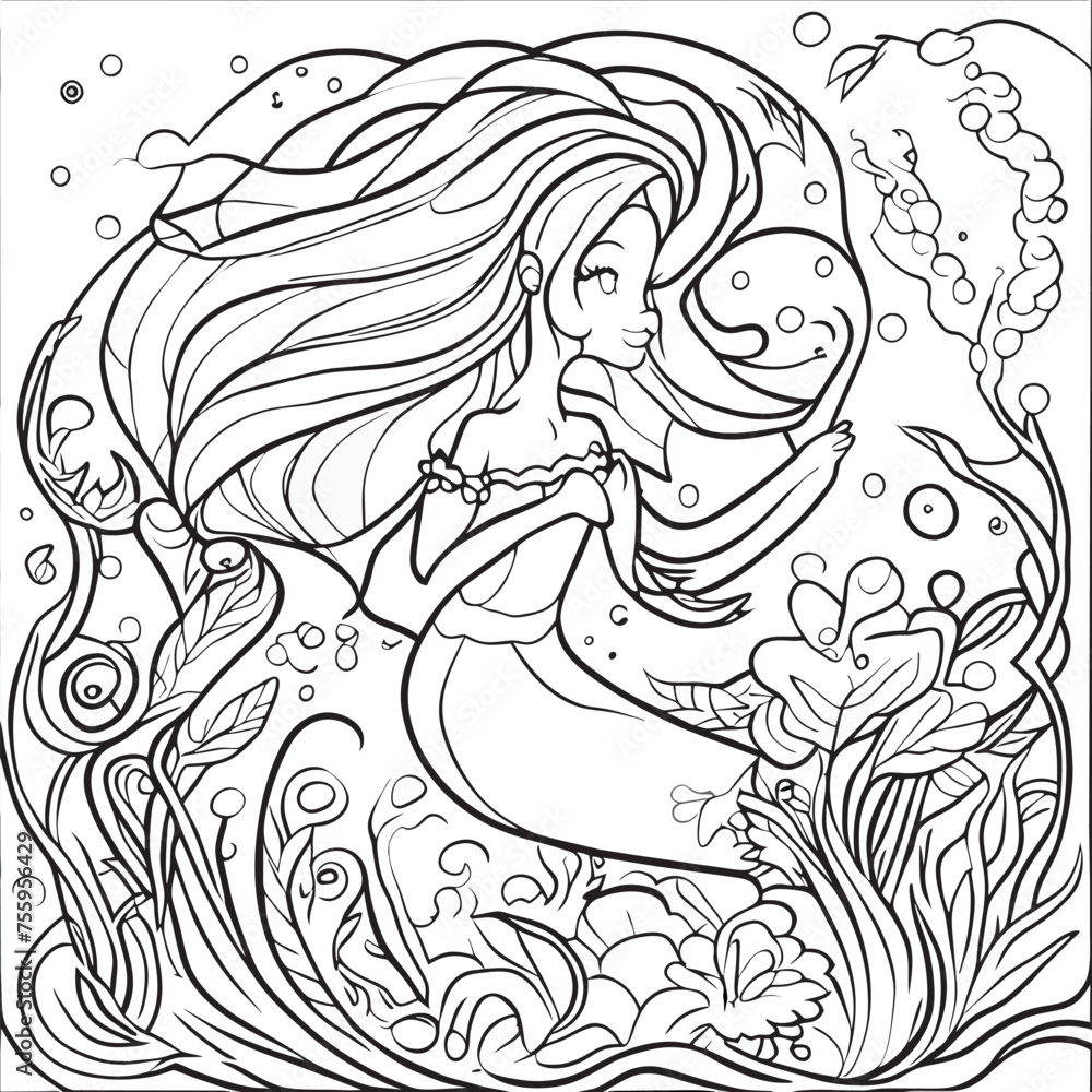 coloring book for teens ocean designs, vector illustration line art