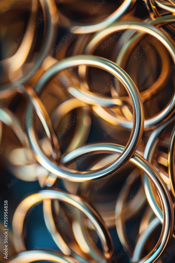 Close up of a bunch of metal rings, suitable for industrial concepts.