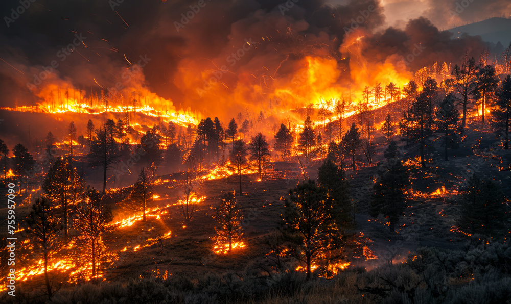 Forest fire burns out of control Forest fire burns out of control