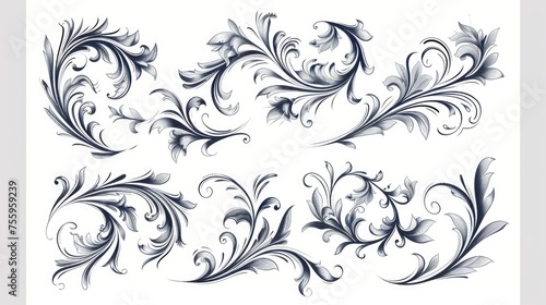 A set of floral designs in black and white. Suitable for various design projects.