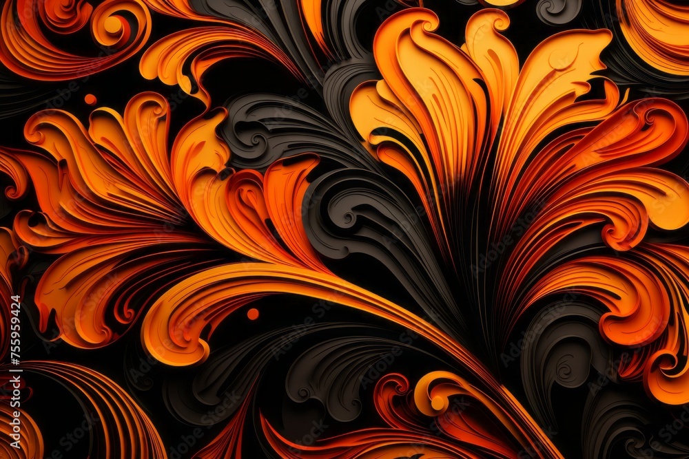 A fierce orange and black background with bold patterns A fierce orange and black background with bold patterns