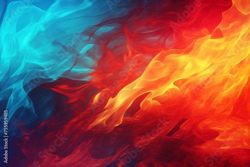 A fiery red and cyan background with digital effects