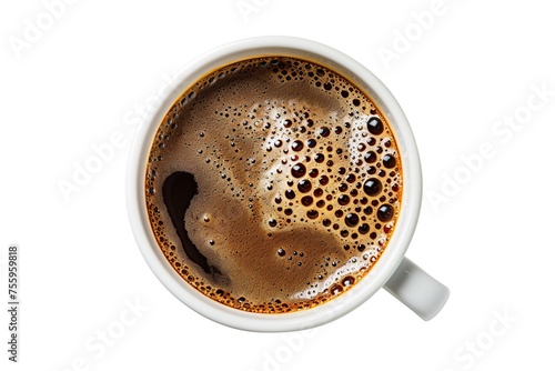 Flat lay of cup of coffee on white background © Alina