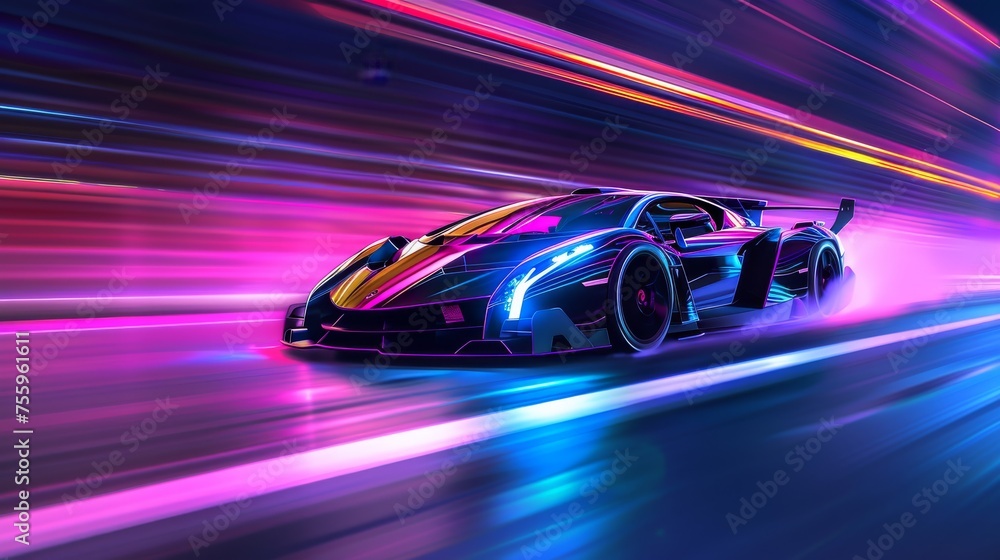 sports cars and lots of neon lights