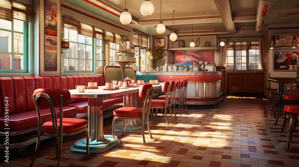 Vintage diner interior with retro design