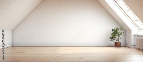 Empty loft room with white walls and wooden flooring © Vusal